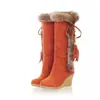 40-43 Outono Inverno Novo Salto Plataforma Fosco Tamanho Grande Botas Longas Couro e Pelo Integrados Cano Alto Botas Quentes Botas de Neve com Pelo Feminino