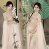 Tema Estúdio Fotográfico Novo Retrô Novo Estilo Chinês Vestido Amassado com uma Vibe Descolada para Sessão de Fotos da Barriga de Grávidas