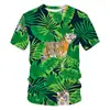 Amazon Aliexpress Cruzamento de Fronteiras Padrão de Animal e Planta Impressão 3D Verão Hip-Hop Gola Redonda Manga Curta Camiseta Venda Direta de Fábrica