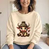 Sudadera de Cuello Redondo para Mujer Transfronteriza Linda Caricatura Estampado de Ternero Top Amazon Wish Una Pieza Venta al por Mayor