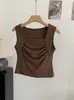 Chaleco Básico de Cuello Cuadrado con Pliegues Estilo Dulce y Picante Omalai para Mujer Primavera Nuevo Top Simple sin Mangas 6831