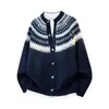 Suéter de tricô Fair Isle, cardigã de casal masculino e feminino, gola redonda, estilo vintage, outono/inverno, atacado de uma fábrica transfronteiriça