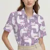 Amazon Moda Transfronteriza Cárdigan de Verano para Mujer de Una Pieza Personalizado Camisa de Solapa de Manga Corta con Estampado de Gato Personalizado para Mujer