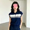 Nuevo Estilo Holgado Talla Grande Bloque de Color Rayas Cuello Tejido de Seda de Hielo Top para Mujer, Verano Adelgazante Versátil Moda Camisa