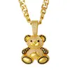Pingente Fofo de Urso Estilo Japonês e Coreano Transfronteiriço para Meninas, Colar de Animal Cartoon Fresco com Pedras Cheias, Joias da Moda