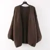 Estilo Coreano Atmósfera Temperamento Suave Pegajoso Manga Larga Tejido Cardigan Suéter Abrigo para Mujer Otoño Invierno Suave de Longitud Media Holgado Cardigan