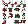 Padrão xadrez floco de neve costura vermelha preta verde madeira de Natal pingente decorativo de madeira de Natal para pendurar