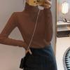 Playera de Manga Larga para Mujer con Cuello Medio Alto Grueso Adelgazante Estilo Coreano Ajustada Talla Grande Simple Casual Camiseta Base