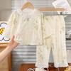 Pijama Nuevo para Niños, Ropa Delgada de Manga Tres Cuartos para Primavera y Verano para Niñas, Traje de Ropa para el Hogar con Estampado Floral Pequeño Estilo Coreano para Bebé