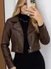 Jaqueta de couro curta feminina de alta qualidade, estilo biker retrô, estilo europeu e americano, com gola sofisticada, jaqueta de couro feminina da moda
