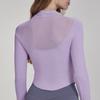 Malla hueca para yoga, ropa de manga larga para mujer, cinturón con almohadilla para el pecho, top deportivo plisado para pilates, deportes, running, fitness, manga larga