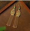 Diseño Original Estilo Nacional Nuevo Estilo Chino Esmalte Flores Coloridas Pantalones Brocados Aretes de Borla Temperamento Femenino Versátil Joyería para la Oreja
