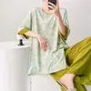 Pijama Tradicional con Botones Estilo Chino Nuevo Mianchou Shijia para Mujer Modelo Nuevo 2026 Conjunto de Manga Media de Algodón Artificial Adecuado para Usar Afuera en Verano