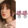 Nuevos Pendientes Chinos de Flor Rosa con Borlas Exagerados Clavos de Oreja Lujo Ligero de Gama Alta Atmosféricos Colgantes de Oreja Pendientes de Novia para Mujer
