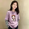 Camiseta de manga larga para niña, nuevo estilo otoño 2026, algodón puro, top a rayas elegante para niños, camiseta básica casual para niños mayores