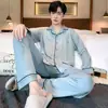 Pijama de Modal para Hombre, Estilo Primavera y Otoño, Manga Larga, Pantalón Largo, Cárdigan con Solapa, Sencillo y Casual, Se Puede Usar Afuera, Conjunto para Estar en Casa