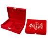 Caja de joyería de franela con tres diseños de dragón y fénix dorados para guardar pendientes, anillos, collares y pulseras de oro para bodas.