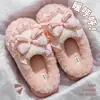 Chinelos Femininos de Algodão com Laço 2026 Novo Outono/Inverno para Casa Plush Quente Solado Grosso Calçados para Gestantes Chinelos de Algodão