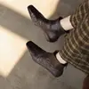 Botas curtas em couro legítimo para afinar, tamanhos 34-42, comércio exterior transfronteiriço, bico quadrado plissado, salto grosso, botas Martin pretas, botas de moda outono e inverno