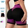 Shorts Esportivos Color Block Listrados de Cintura Alta Levanta Bumbum para Mulheres, Controle de Barriga Sem Costura para Corrida, Fitness e Yoga, Estoque Transfronteiriço