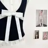 Chaleco de Color Contrastante con Lazo para Hija Mala de Chaebol Camisa de Manga Larga para Mujer Tejido de Punto con Adorno de Encaje