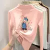 Nueva camiseta de forro polar de manga larga para otoño e invierno para niñas, capa interior cálida, diseño de dibujos animados, elegante para niños mayores, top de capa base para niños