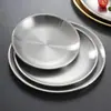 Placa para barbacoa coreana de acero inoxidable 304, plato para huesos color dorado, plato redondo para aperitivos, charola gruesa para buffet, plato hondo para postre