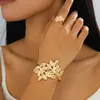 Conjunto de Pulseira e Anel de Liga Metálica Transfronteiriço Personalizado Fashion Tendência Folha Oca Adequado para Uso Diário e Festas de Mulheres