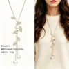 Cadena para Suéter de Collar Largo Geométrico, Accesorio de Lujo de Alta Gama, Versátil y de Moda, Colgante de Perla para Otoño e Invierno