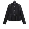 Jaqueta Elegante da Moda Europeia e Americana Estilo Z Transfronteiriço 2026 Nova Atacado Feminino Gola Redonda Manga Longa Couro Sintético 3046181