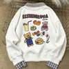 Moletom Spliced Falso de Duas Peças com Estampa de Urso Graffiti Criativo para Mulheres Outono e Inverno Novas Peças Superiores Casuais Soltas Estilo Coreano
