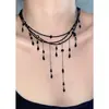 Collar de Borlas Multicapa Negro con Perlas Dulce y Fresco Retro Hecho a Mano Oscuro Moda de Alta Gama Versátil Exquisito Collar