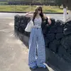 Pantalones retro de pierna ancha holgados de cintura alta para 2026, pantalones casuales de cuadros adelgazantes para mujer, estilo casual, nueva colección primavera-verano