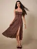 Roupas Europeias e Americanas Femininas Transfronteiriças Verão 2025 Novo Estilo Sexy Moda de Rua Vestido de Alça Sem Mangas com Amarração e Bolinhas