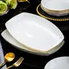 Jingdezhen Vajilla de Cerámica Juego de Tazón y Plato con Borde Dorado Tazón Sencillo al por Mayor Tazón de Cerámica Plato Regalo Negocio Porcelana Blanca