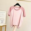 Camiseta a rayas de los años 40 para mujer, modal, verano 2022, estilo coreano, nueva camisa de algodón de talla grande, ropa ajustada a la cintura para mujer, venta al por mayor