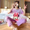 Pijamas Nuevos para Mujer Verano Pantalones de Manga Corta Dibujos Animados Tallas Grandes Primavera y Otoño Sueltos Ropa de Casa para Estudiantes Traje Mujer Verano