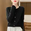 Top liso listo para usar, cárdigan de punto de cuello redondo, elegante, primavera/otoño 2026, de manga larga, nueva moda para mujer, beige