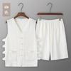 Traje de Verano Holgado Transpirable Fino Chaqueta Tang Chaleco Shorts Hebilla Retro Chaqueta Mandarín Sudadera de Titular Viejo para Hombre
