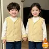 Colete de Veludo Cotelê Infantil para Meninos e Meninas, Colete Quente de Algodão para Crianças Pequenas no Outono e Inverno, Colete de Botão Único Estilo Coreano