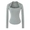 Camiseta de Manga Larga con Cuello Cuadrado Nueva para Primavera/Otoño 2026, Top Básico para Mujer, Adelgazante, Sexy, para Usar por Dentro o por Fuera, Top de Hombro Normal