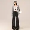 Novedad Otoño/Invierno 2025 Pantalones de Pierna Ancha Rectos Gruesos Cálidos de Seda y Pelo de Cabra Largos hasta el Suelo Casual Sueltos de Cintura Alta