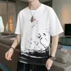 Camiseta de Manga Corta de Algodón Puro para Hombre Enbu, Nuevo Estilo de Verano con Estampado de Moda, Top Básico de Cuello Redondo y Manga Corta