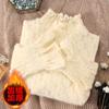 Más fácil para Camisa de Encaje de Fondo Cepillado para Mujer, Estilo Otoño e Invierno Top Jersey de Manga Abullonada, Camisa Holgada de Manga Larga para Primavera