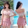 Traje de baño para mujer Dulce Chica Dividido Fruncido Falda Adelgazante Traje de baño de dos piezas Vacaciones de mujer Wen Li Vela Tú