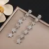 Brincos Longos com Zircônia Microincrustada, Design de Franja Tridimensional Estrela de Cinco Pontas, Brincos Modernos e Elegantes Cravejados com Zircônias para Mulheres, Exibindo um Estilo Único e Gracioso