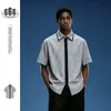 Parche Buttertiger Marca de Moda Camisa de Cuadros Contrastantes Patchwork Manga Corta para Hombre Verano Holgada Casual Camisa Cs111