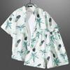 Camisa Floral de Manga Corta Fina de Seda de Hielo para Hombre Talla Grande Holgada Estilo Hawaiano Traje para Vacaciones en la Playa Sanya Hainan