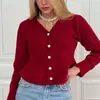 Suéter de Punto Cardigan Nuevo Primavera 2025 Cuello en V Estilo Femenino con Volantes en la Cintura Camisa Top para Usar por Debajo