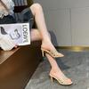 2025 Nuevas Sandalias Versátiles de Verano Francesas con Pedrería para Mujer, Tacones Altos de Aguja Huecos, Sandalias y Zapatillas para Exterior